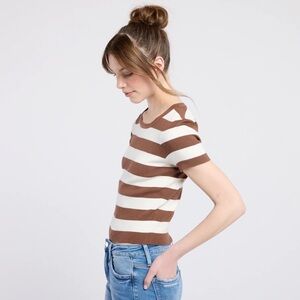 MAGASCHONI | Brown and Cream Striped Short Sleeve Cotton Modal Shirt